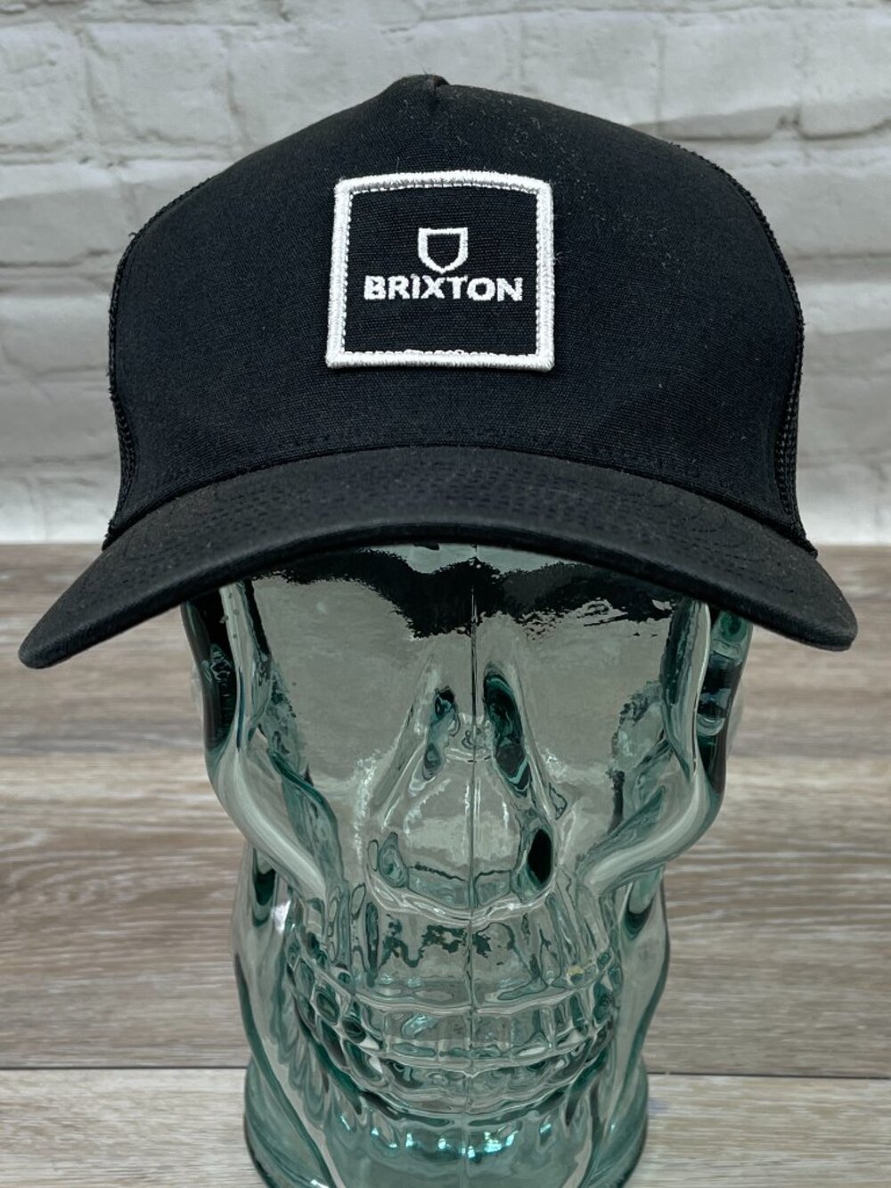 BRIXTON ALPHA BLOCK X MESH BACK TRUCKER STYLE SNAP BACK HAT / CAP
